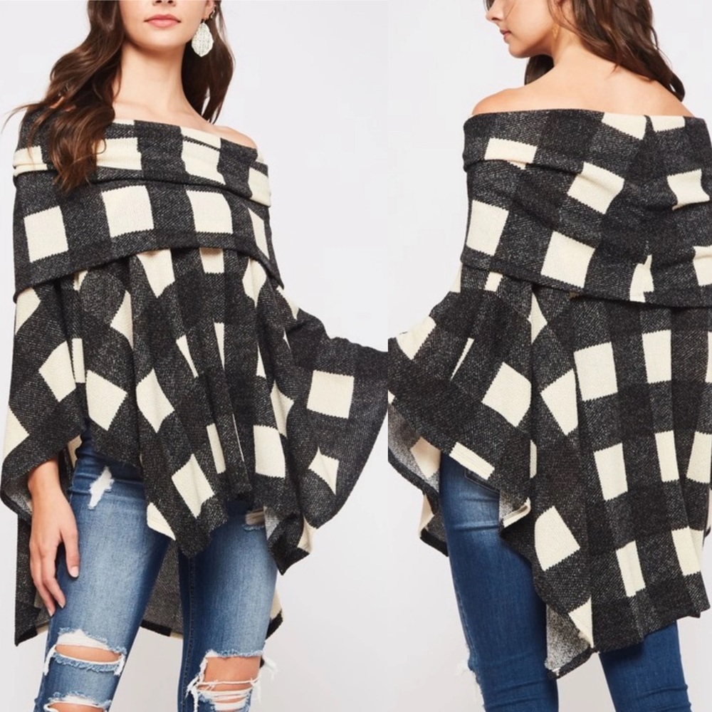 All About Plaid Poncho Sweater